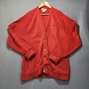Izod Golf Mens Cardigan Sweater XL Brick Red Acrylic Grandpa Grunge Vtg 90s Y2k